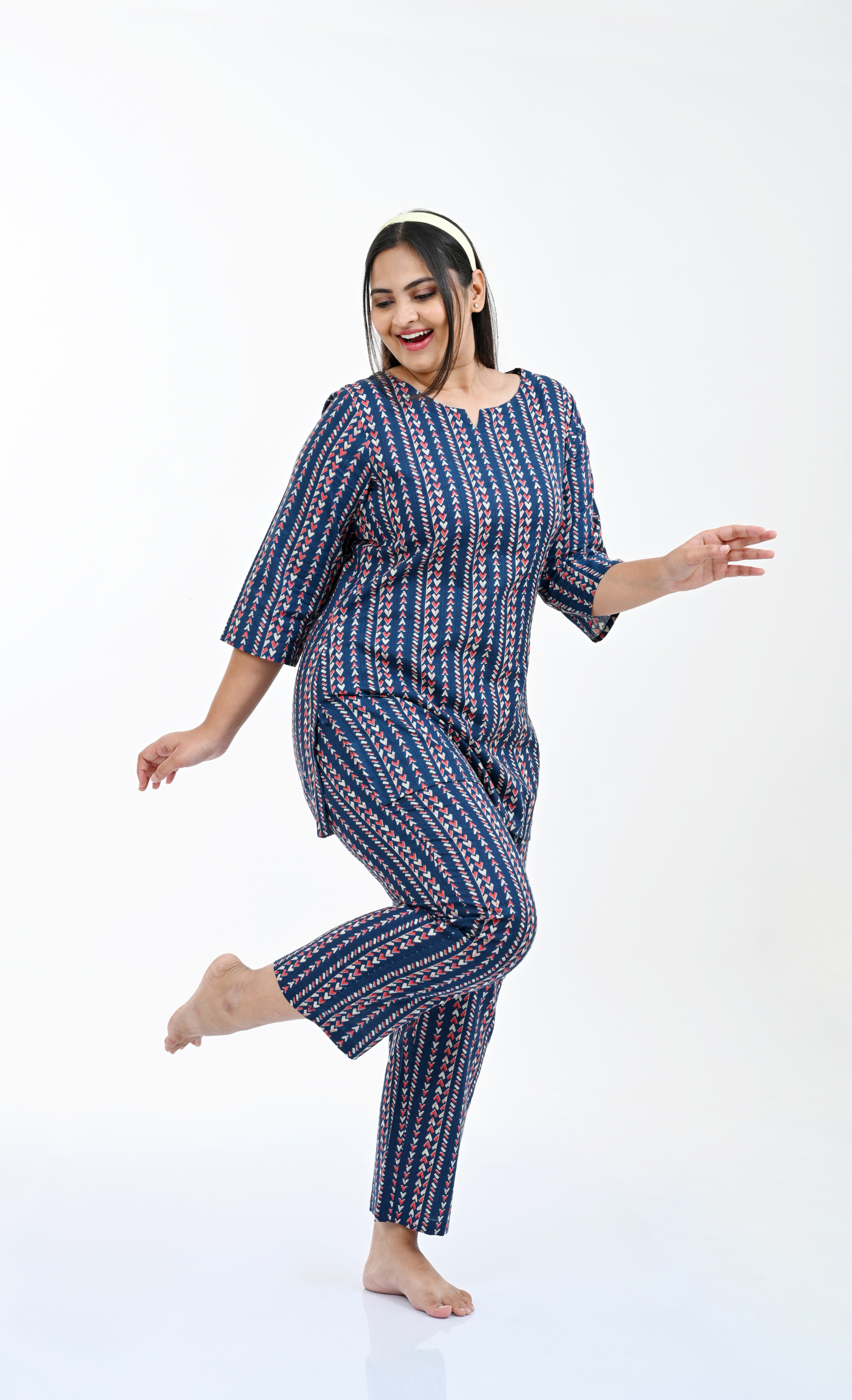 Dark Navy Cotton Printed Pyjama Set