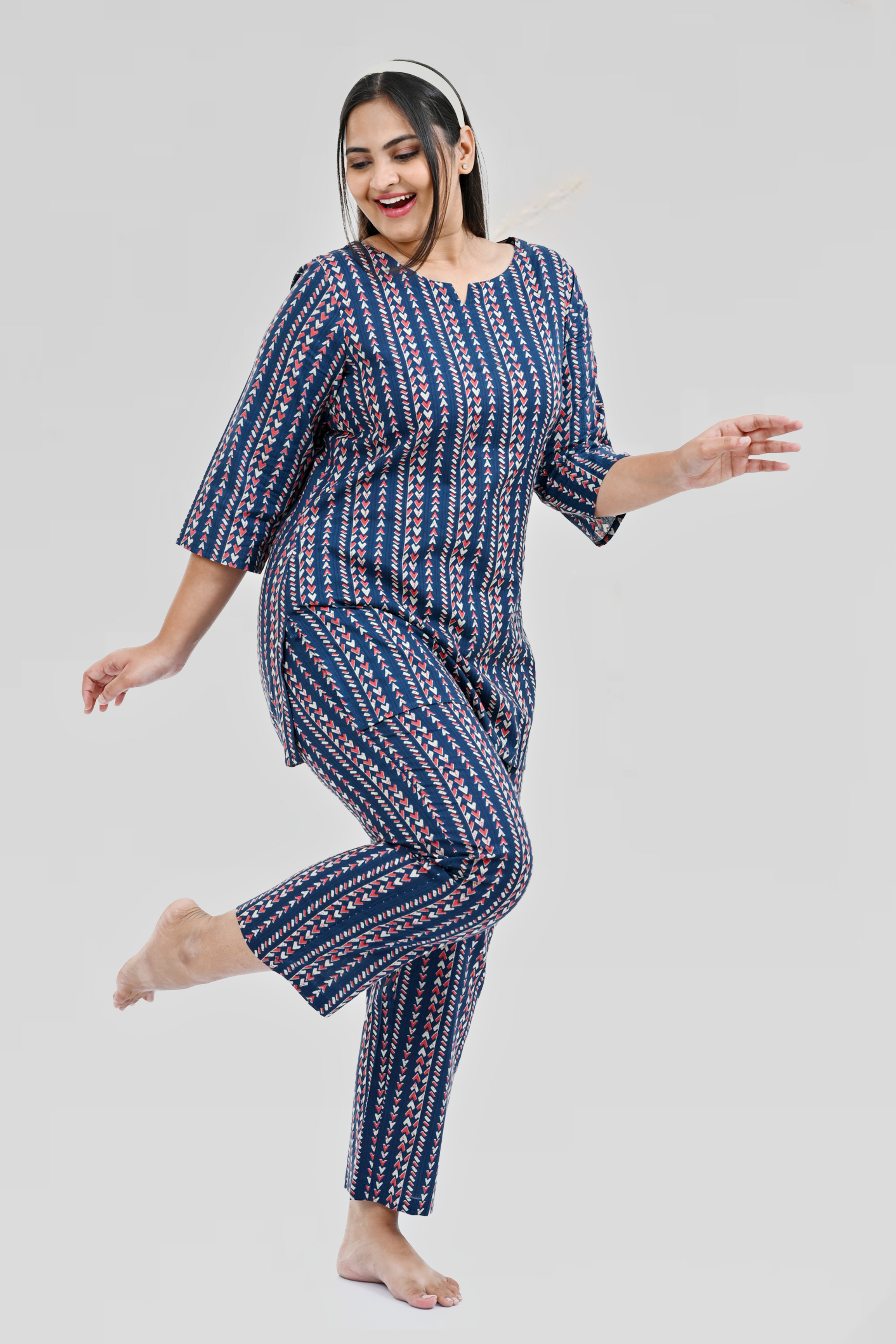 Dark Navy Cotton Printed Pyjama Set