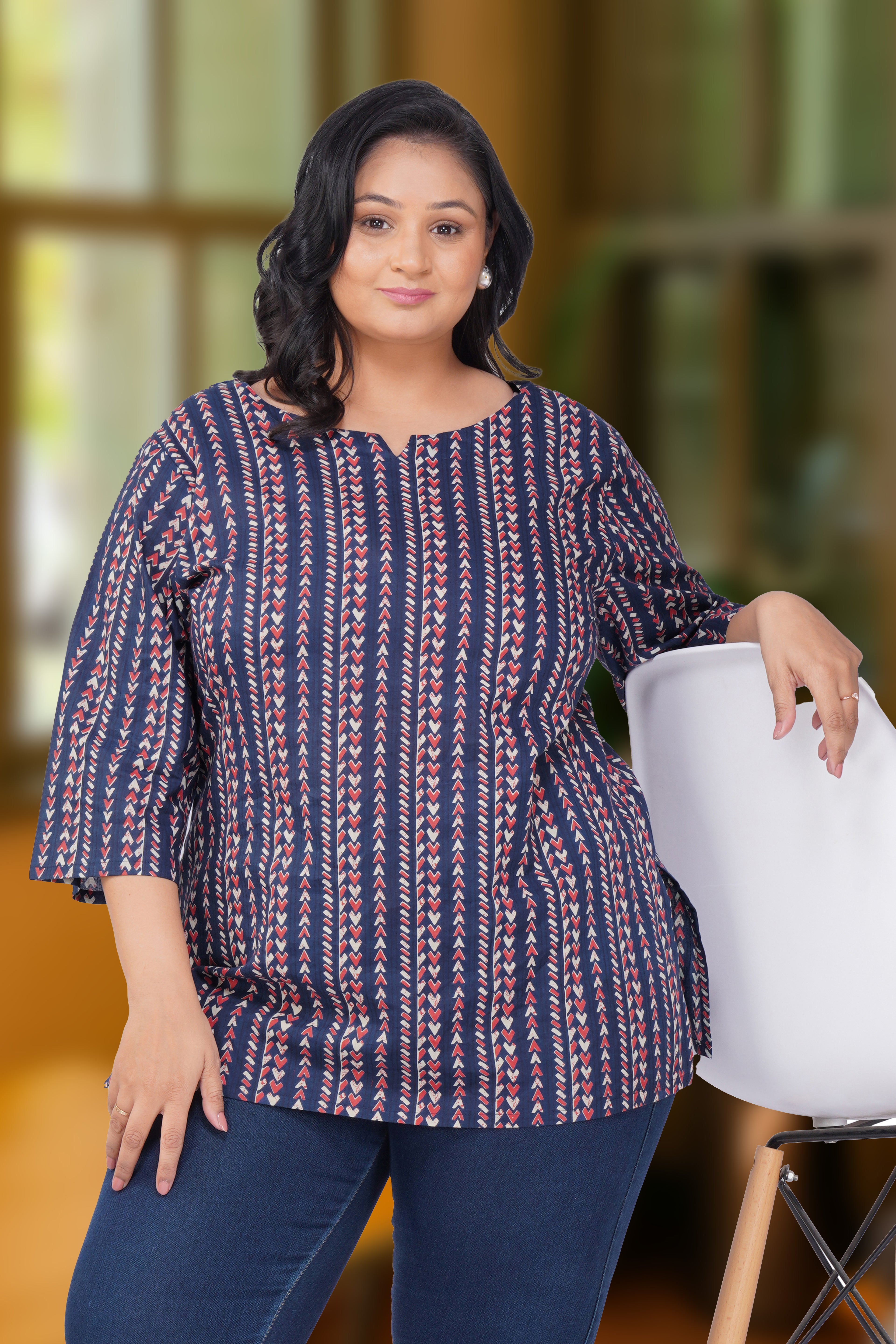 Dark Navy Plus Size Cotton Printed Kurti