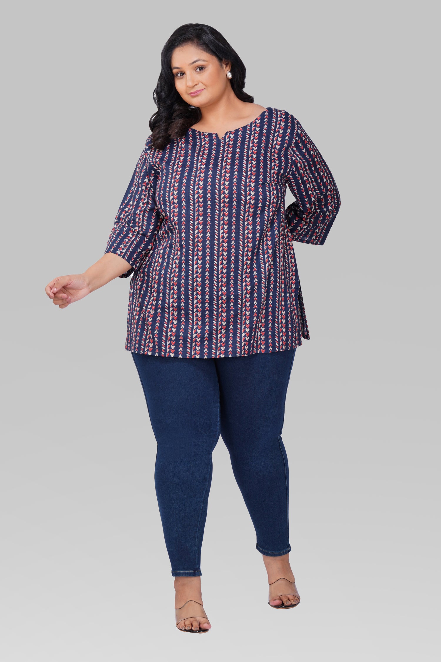 Dark Navy Plus Size Cotton Printed Kurti