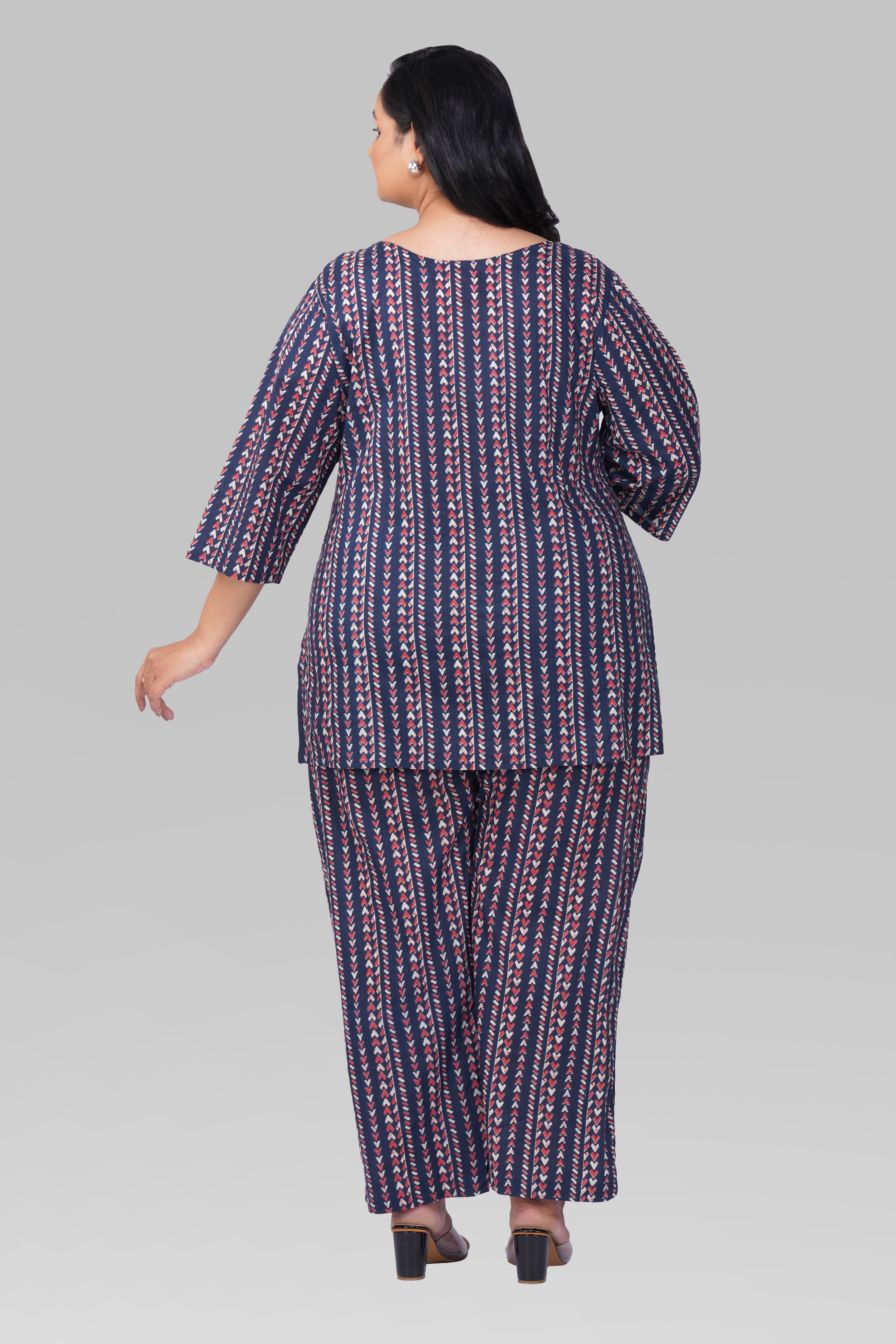 Dark Navy Plus Size Cotton Printed Pyjama Set