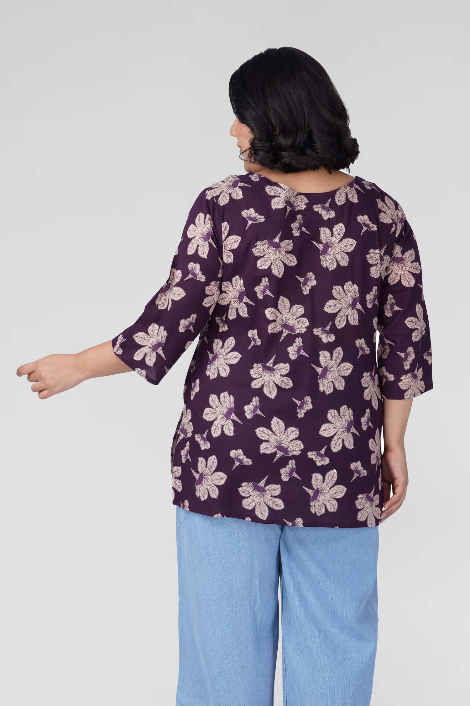 Dark Purple Plus Size Cotton Printed Kurti