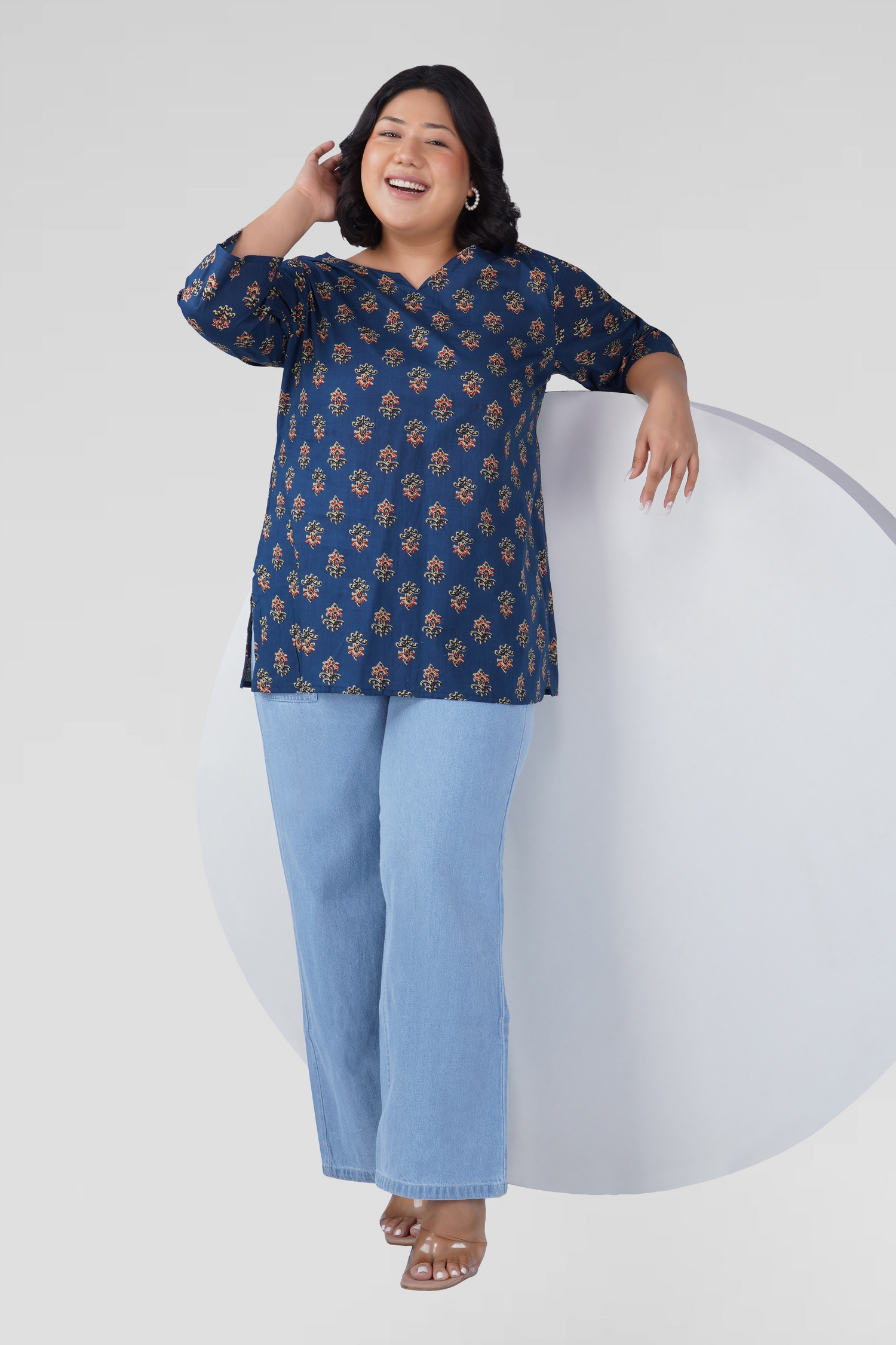 Dark Sapphire Plus Size Cotton Printed Kurti