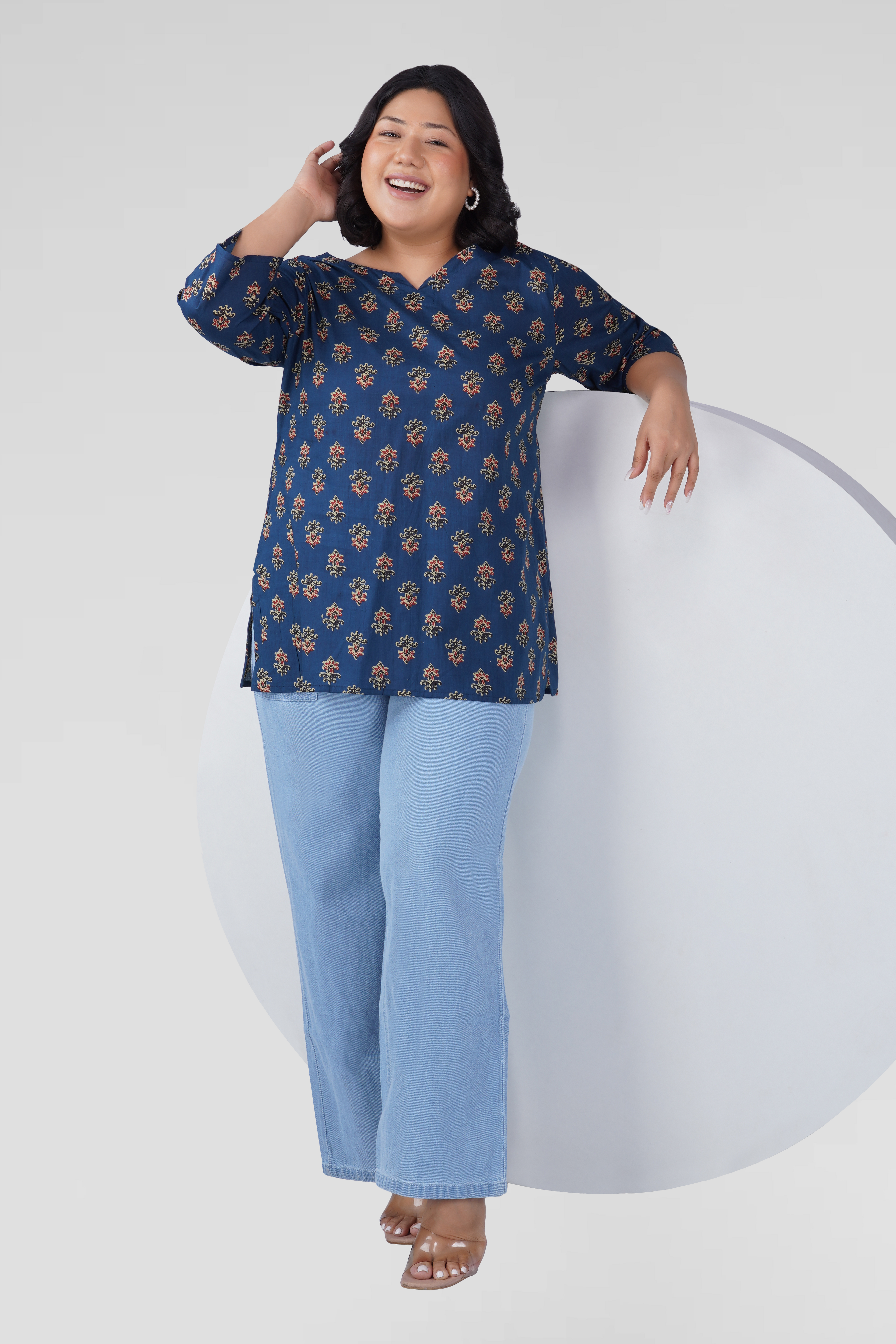 Dark Sapphire Plus Size Cotton Printed Kurti