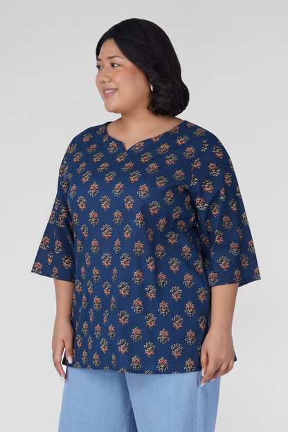 Dark Sapphire Plus Size Cotton Printed Kurti
