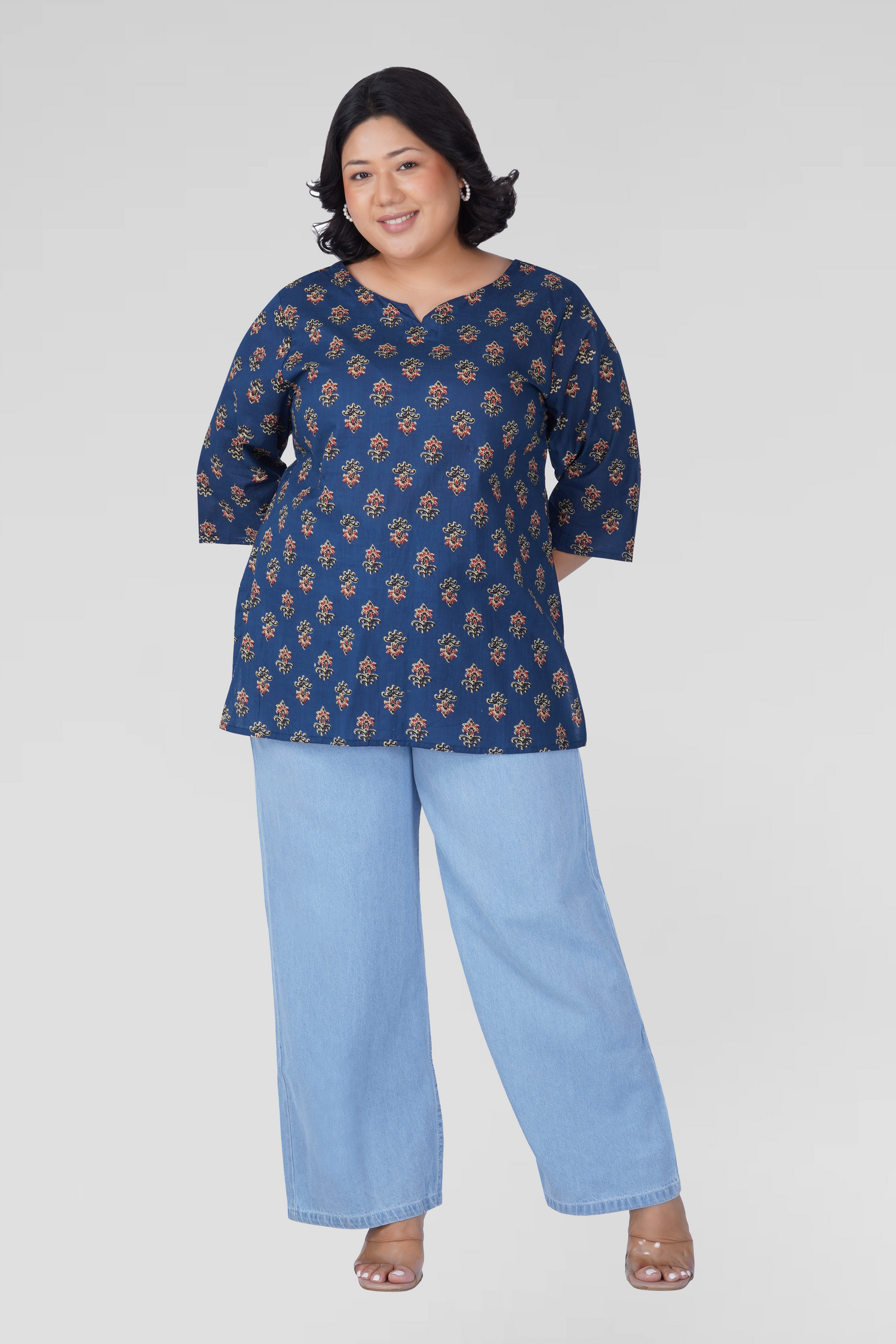 Dark Sapphire Plus Size Cotton Printed Kurti