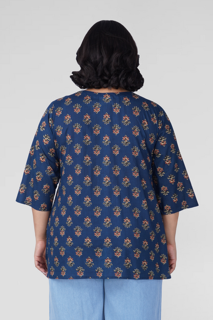 Dark Sapphire Plus Size Cotton Printed Kurti