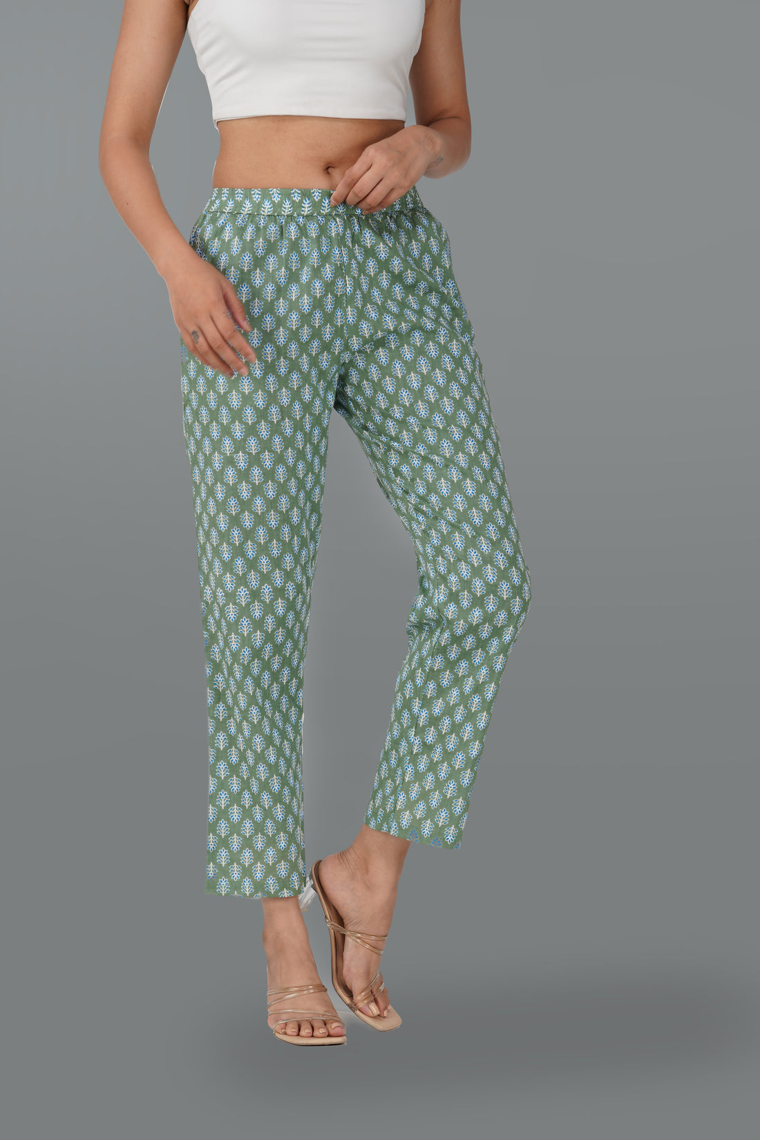 Dark Sea Green Cotton Printed Bottom