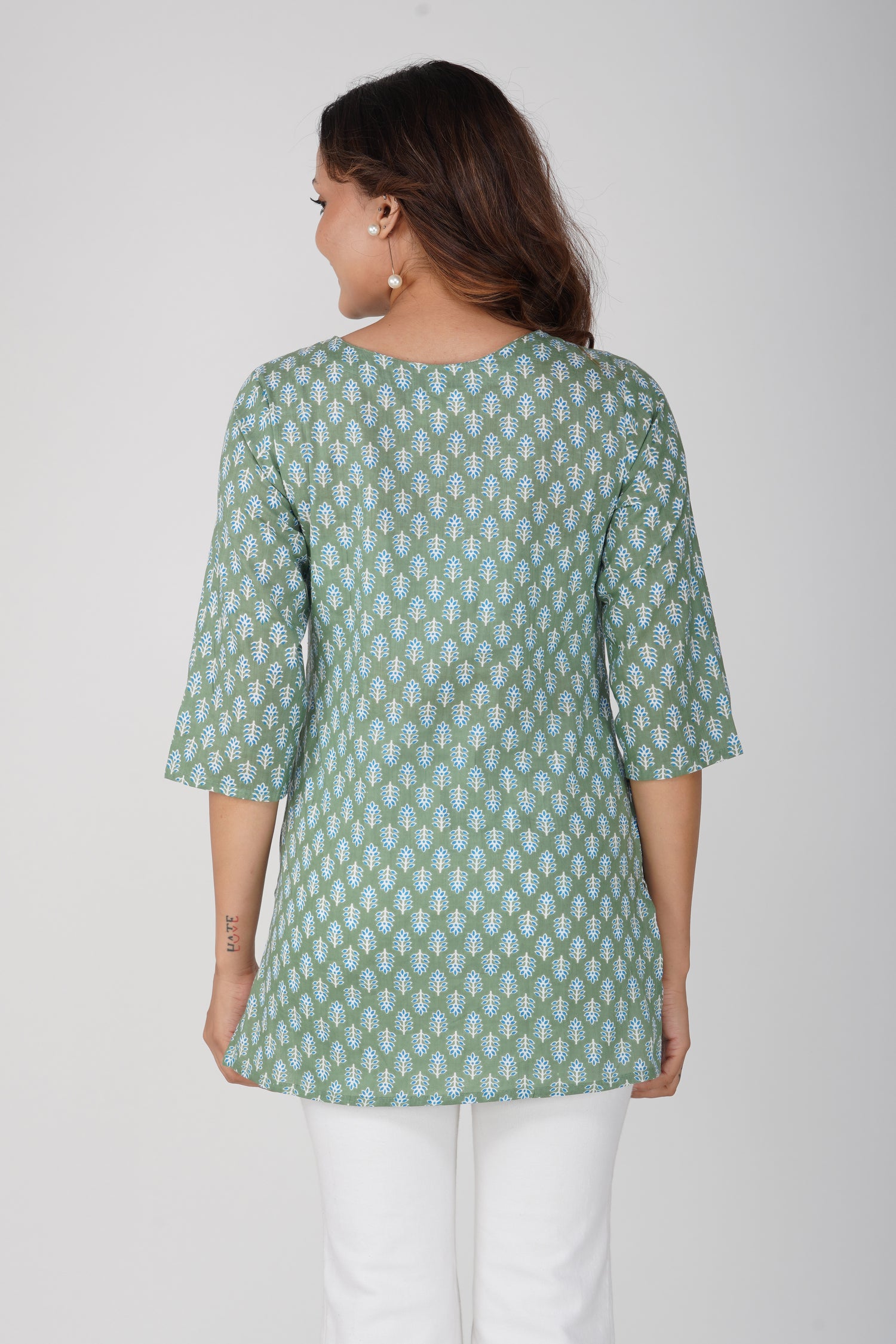 Dark Sea Green Cotton Printed Kurti