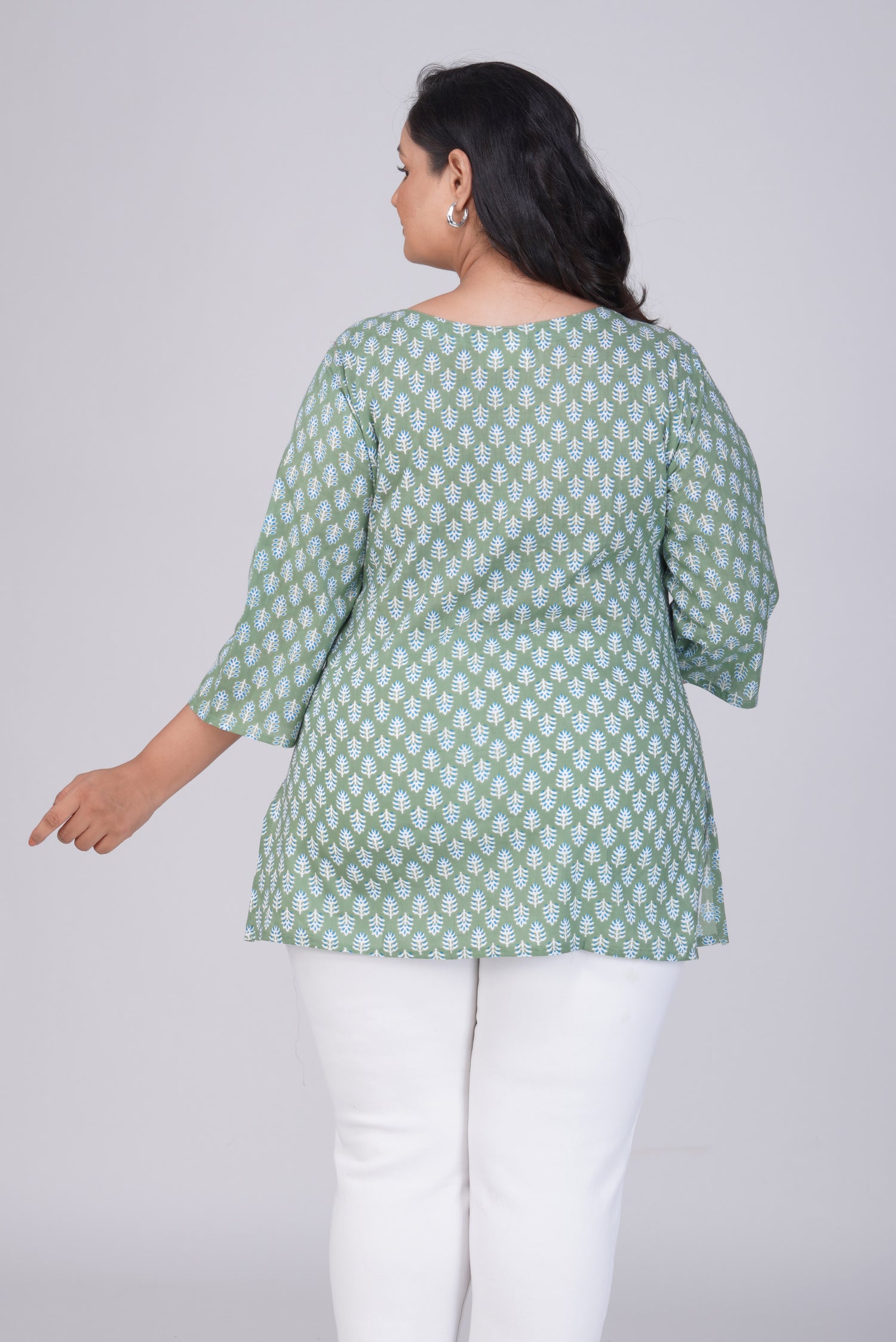 Dark Sea Green Plus Size Cotton Printed Kurti
