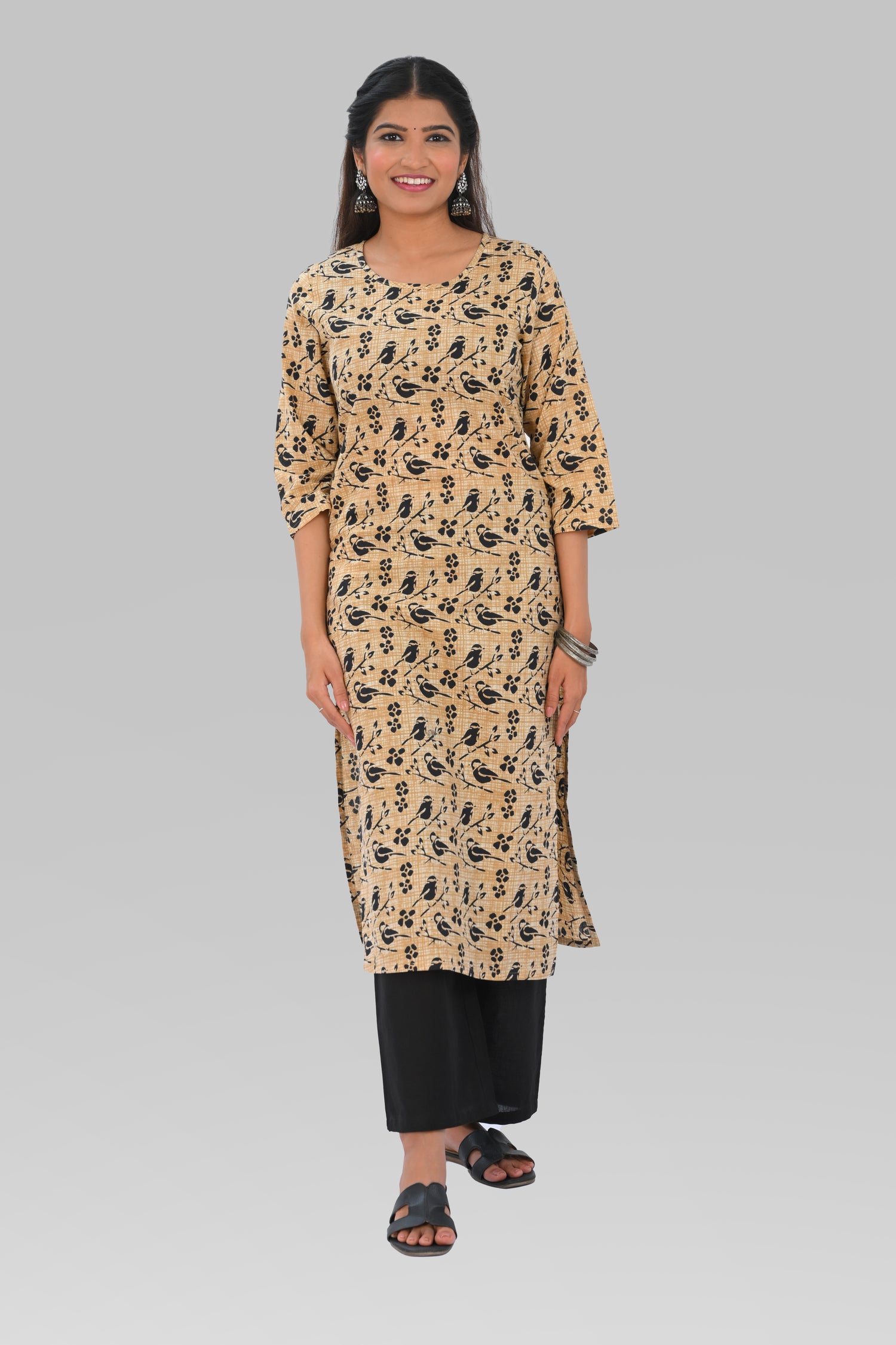 Dark Vanilla Cotton Printed Kurta Set