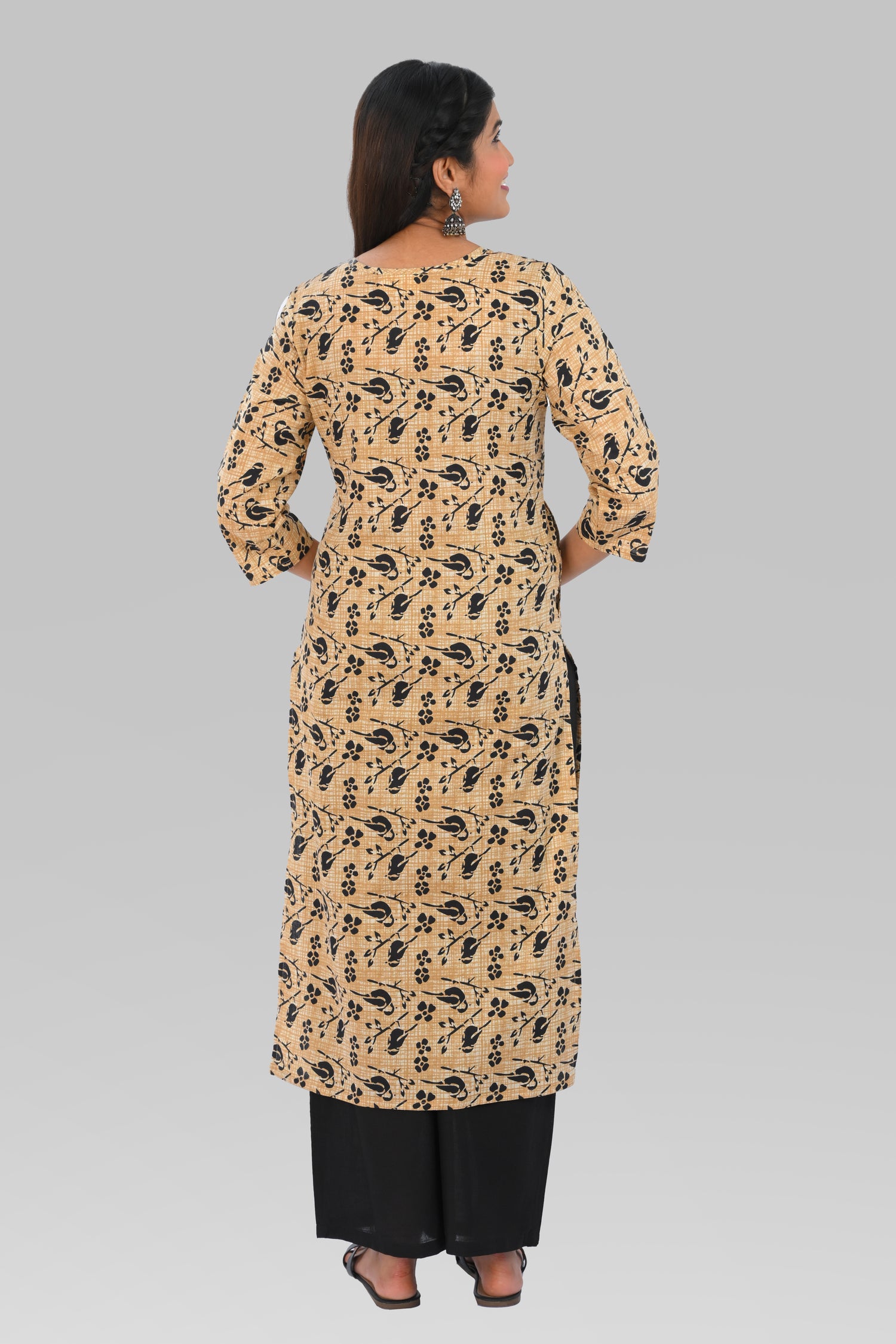 Dark Vanilla Cotton Printed Kurta Set