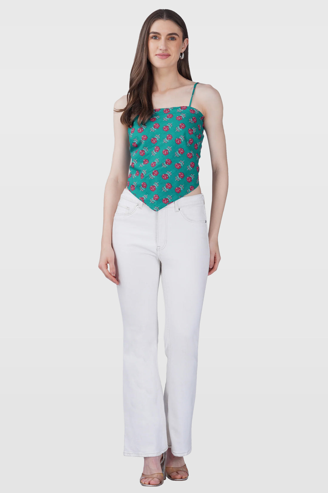 Dark Aqua Cotton Printed Scarf Top