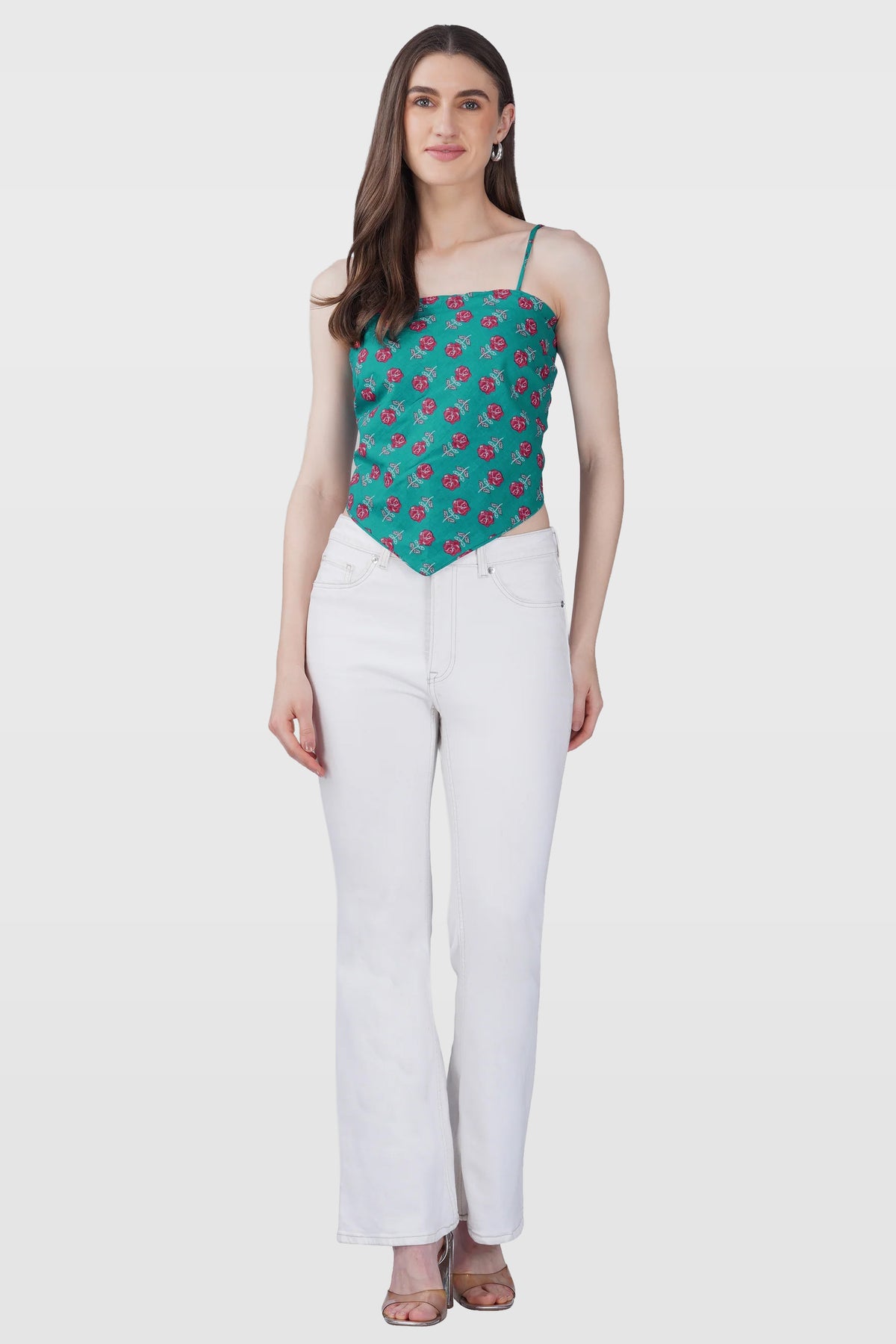 Dark Aqua Cotton Printed Scarf Top