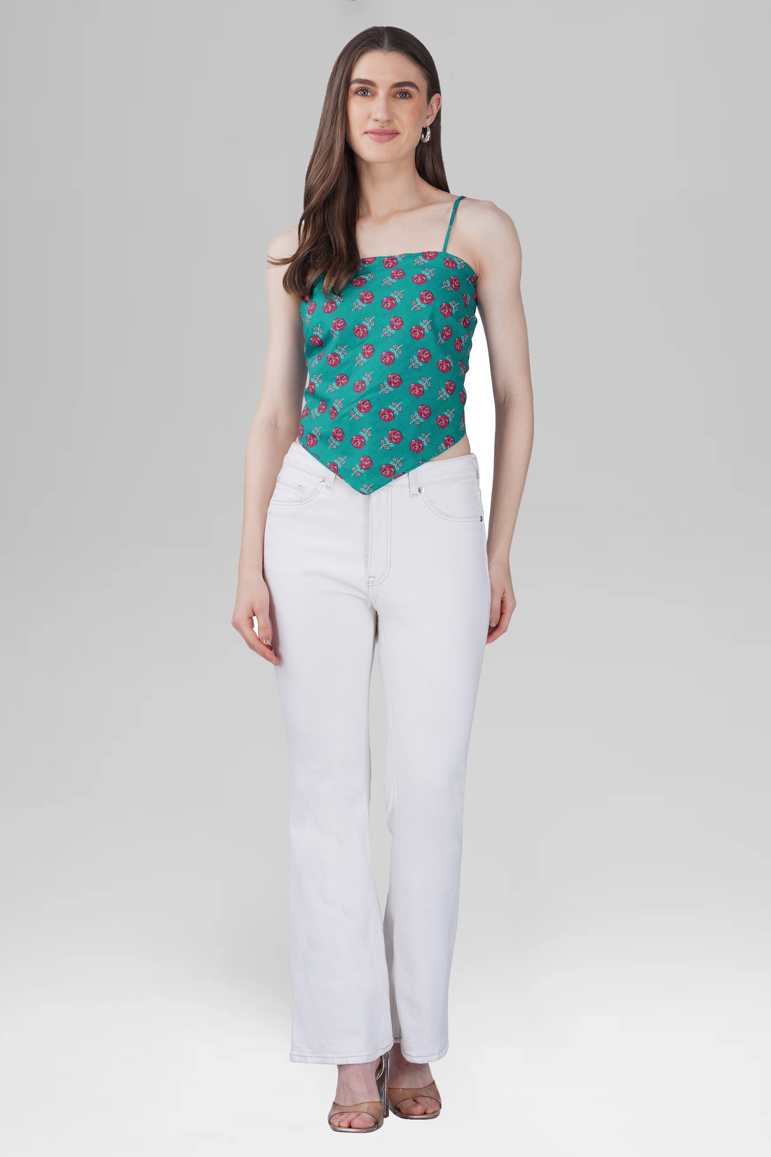 Dark Aqua Cotton Printed Scarf Top