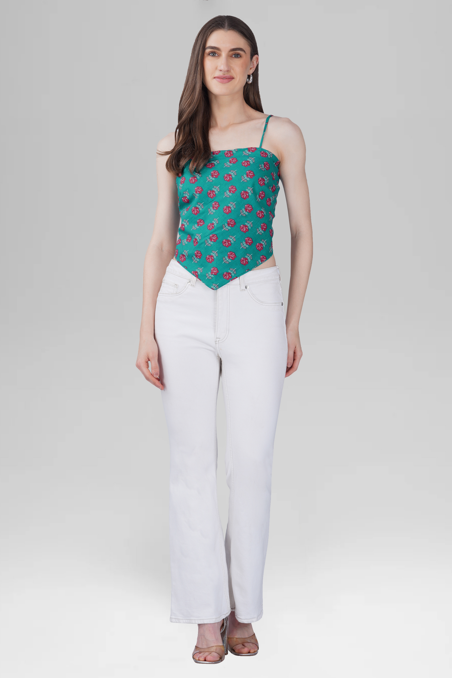 Dark Aqua Cotton Printed Scarf Top
