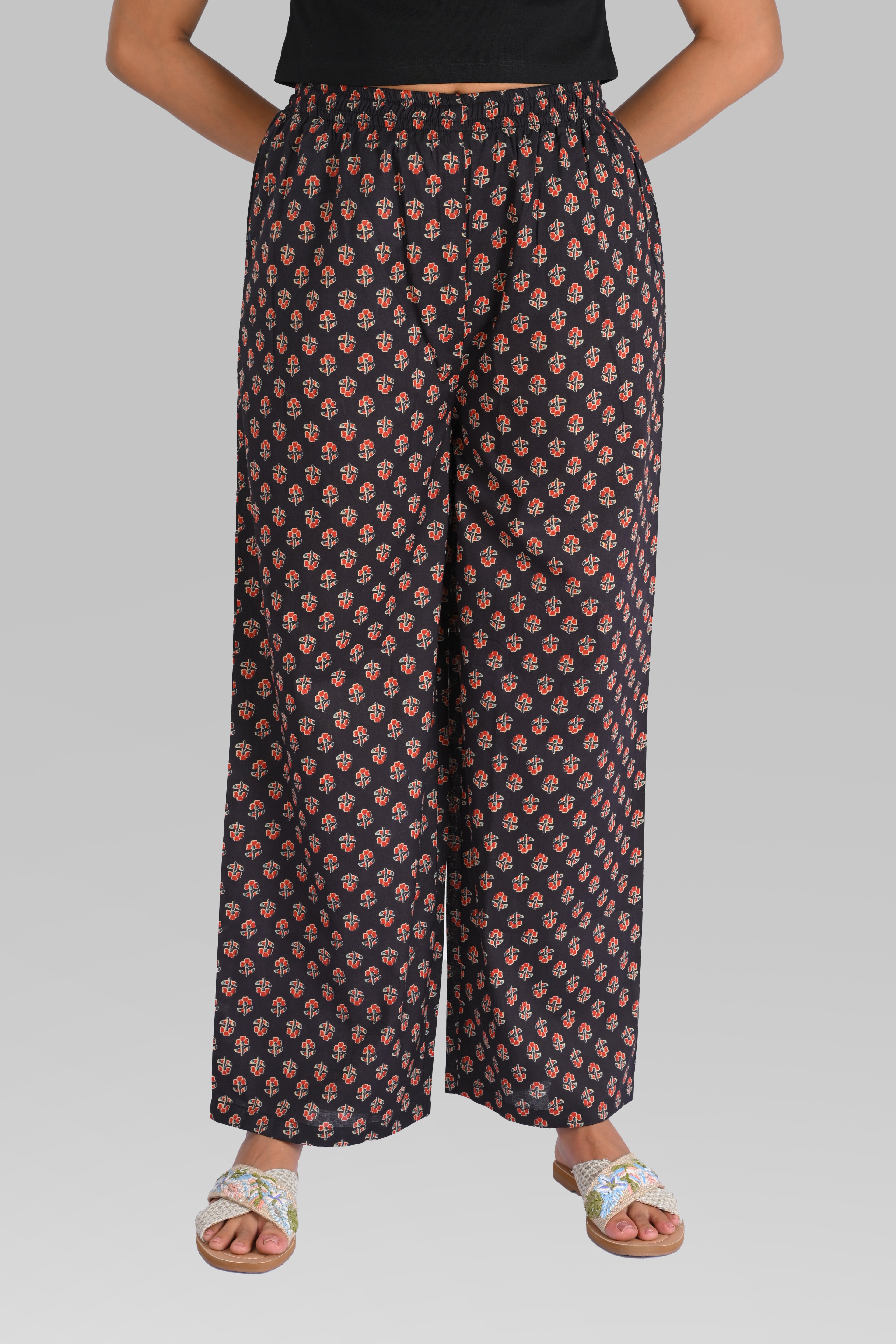 Dark Blue Black Cotton Printed Kurta Set