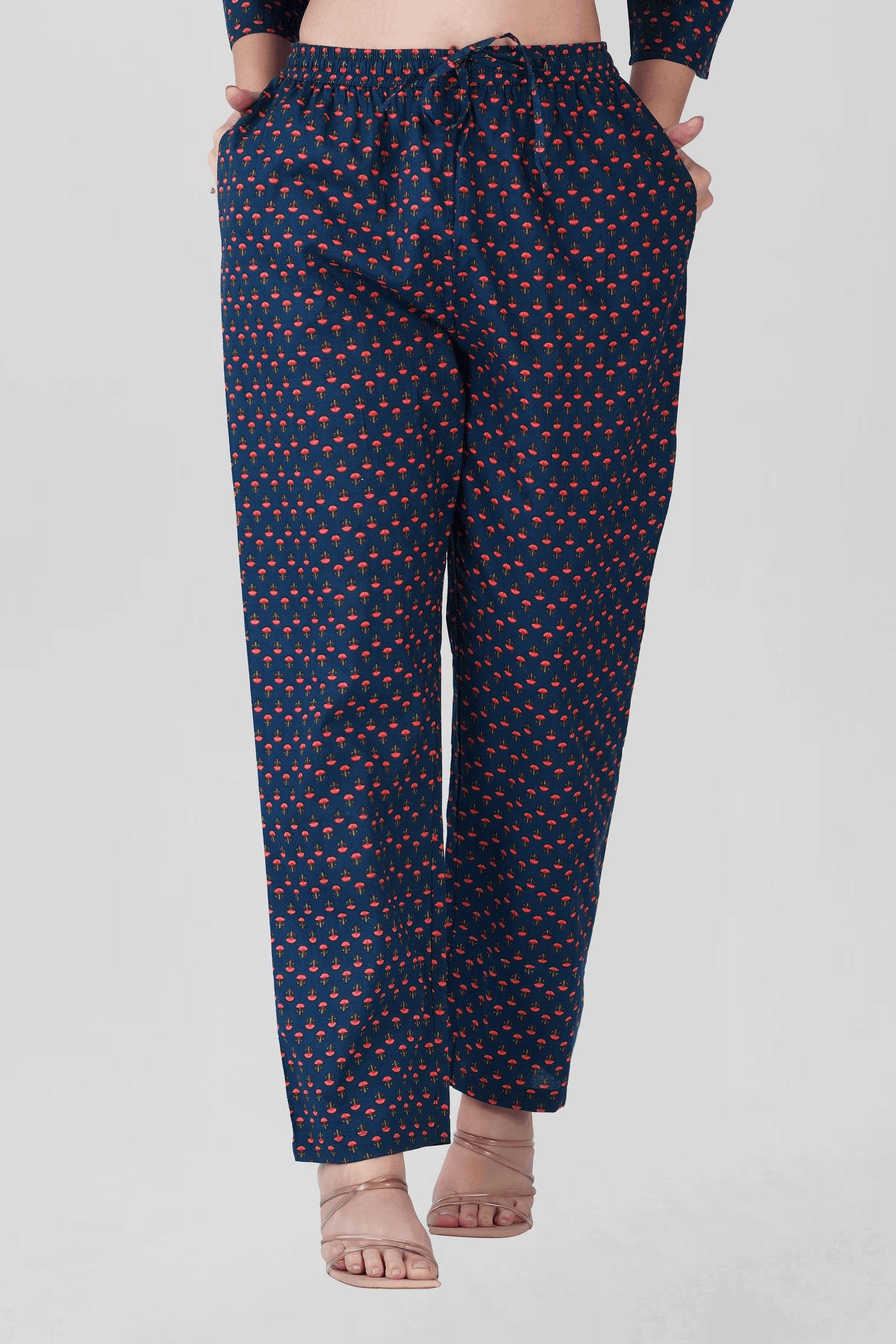 Dark Blue Cotton Printed Pyjama Set