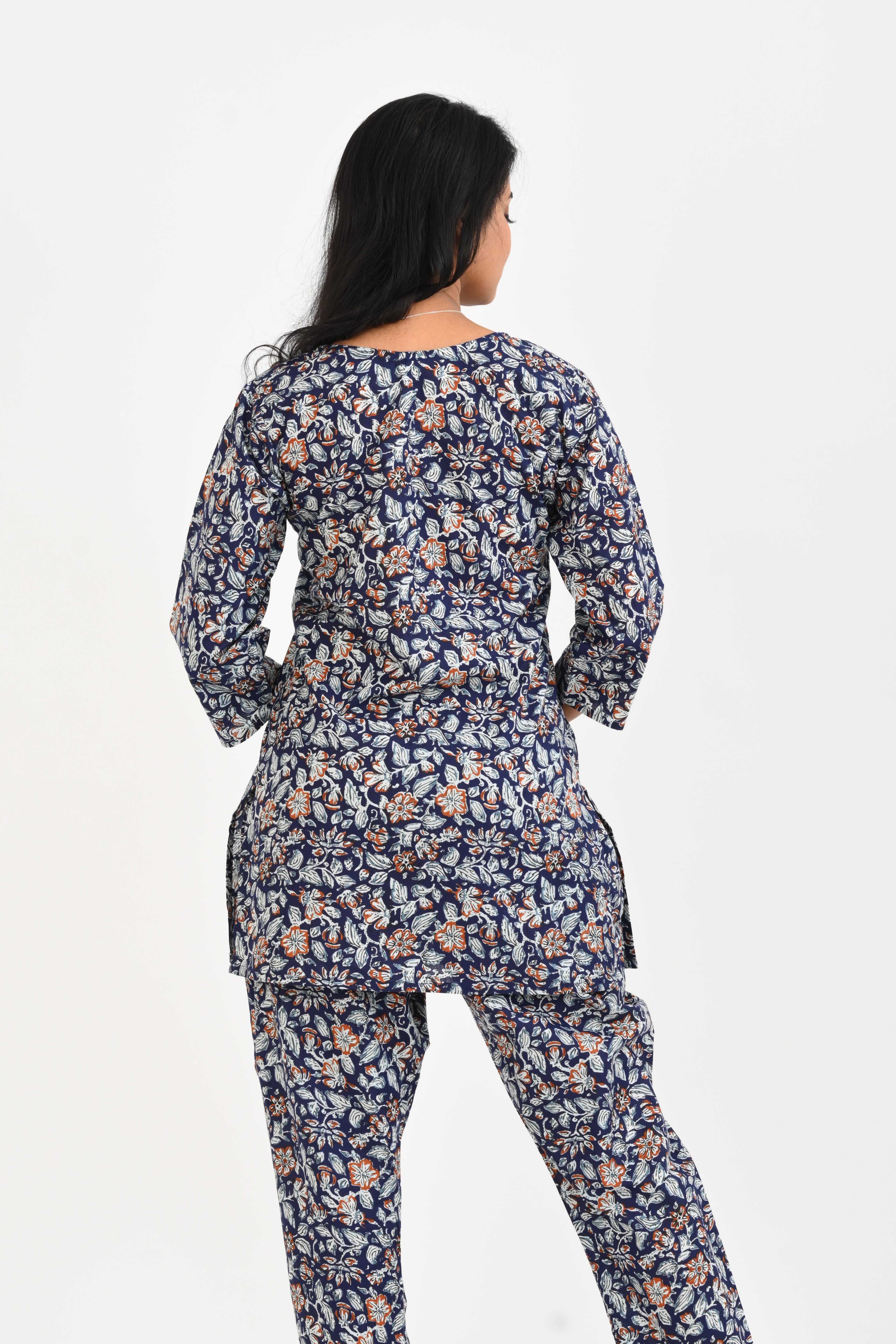 Dark Blue Cotton Printed Pyjama Set