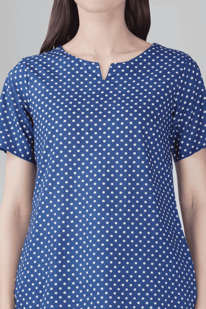 Dark Blue Cotton Printed Pyjama Set