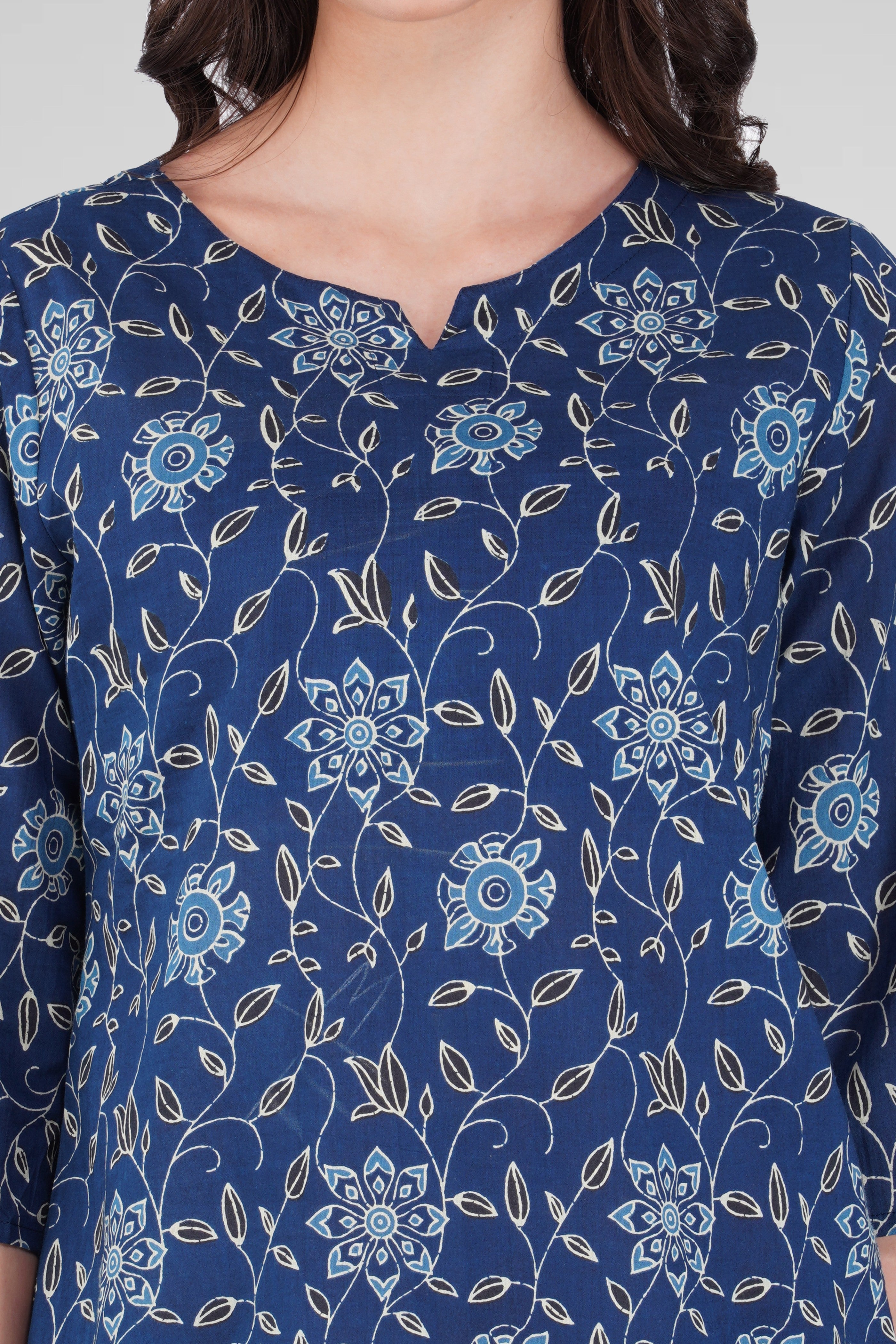 Dark Blue Cotton Printed Pyjama Set