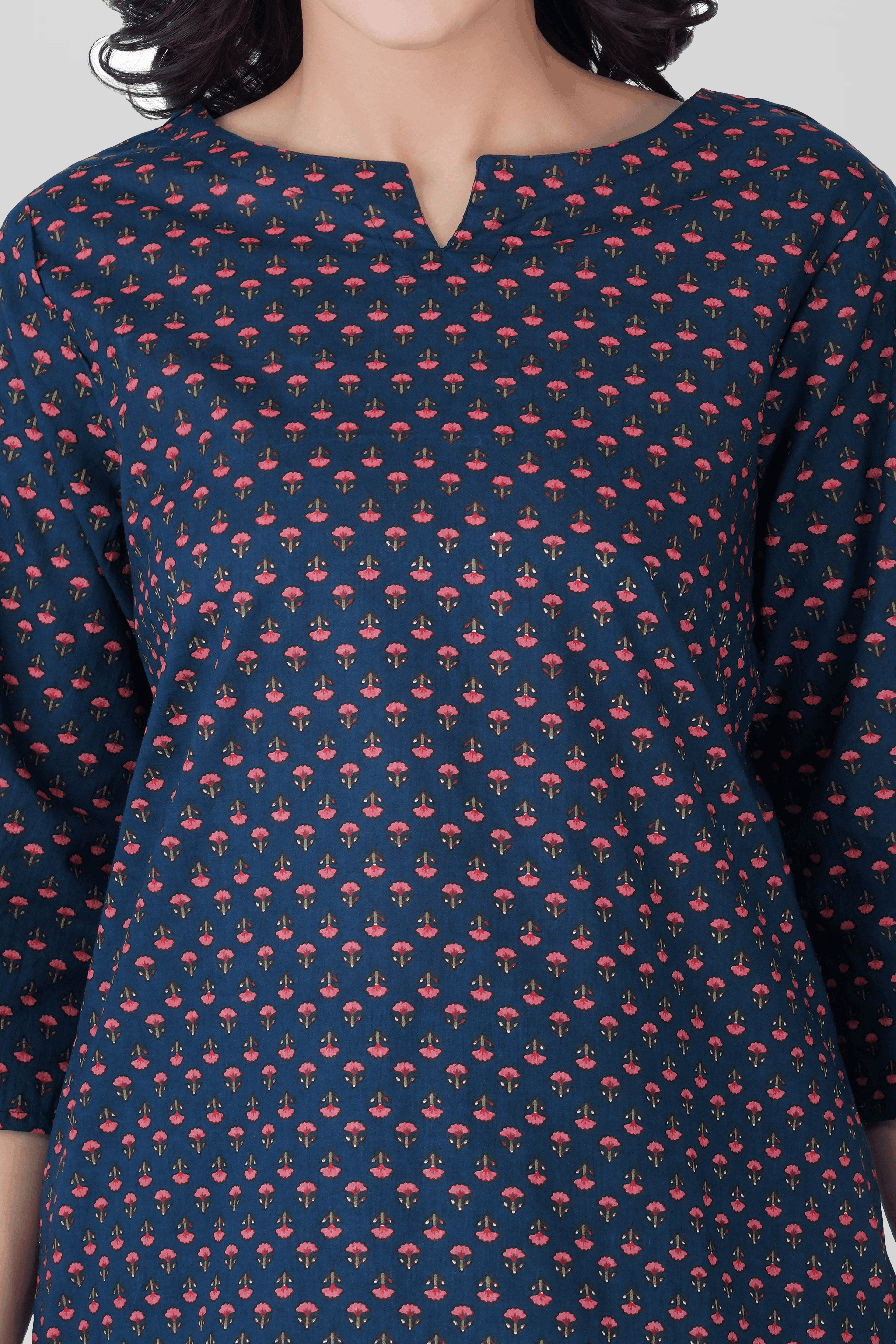 Dark Blue Cotton Printed Pyjama Set