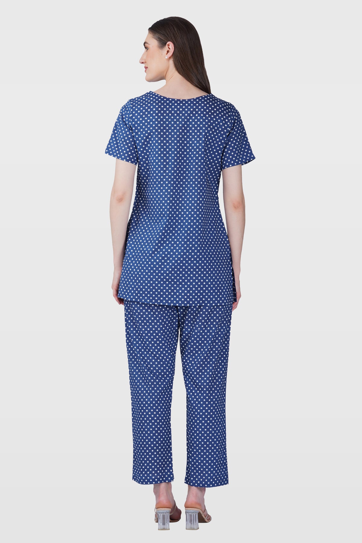 Dark Blue Cotton Printed Pyjama Set