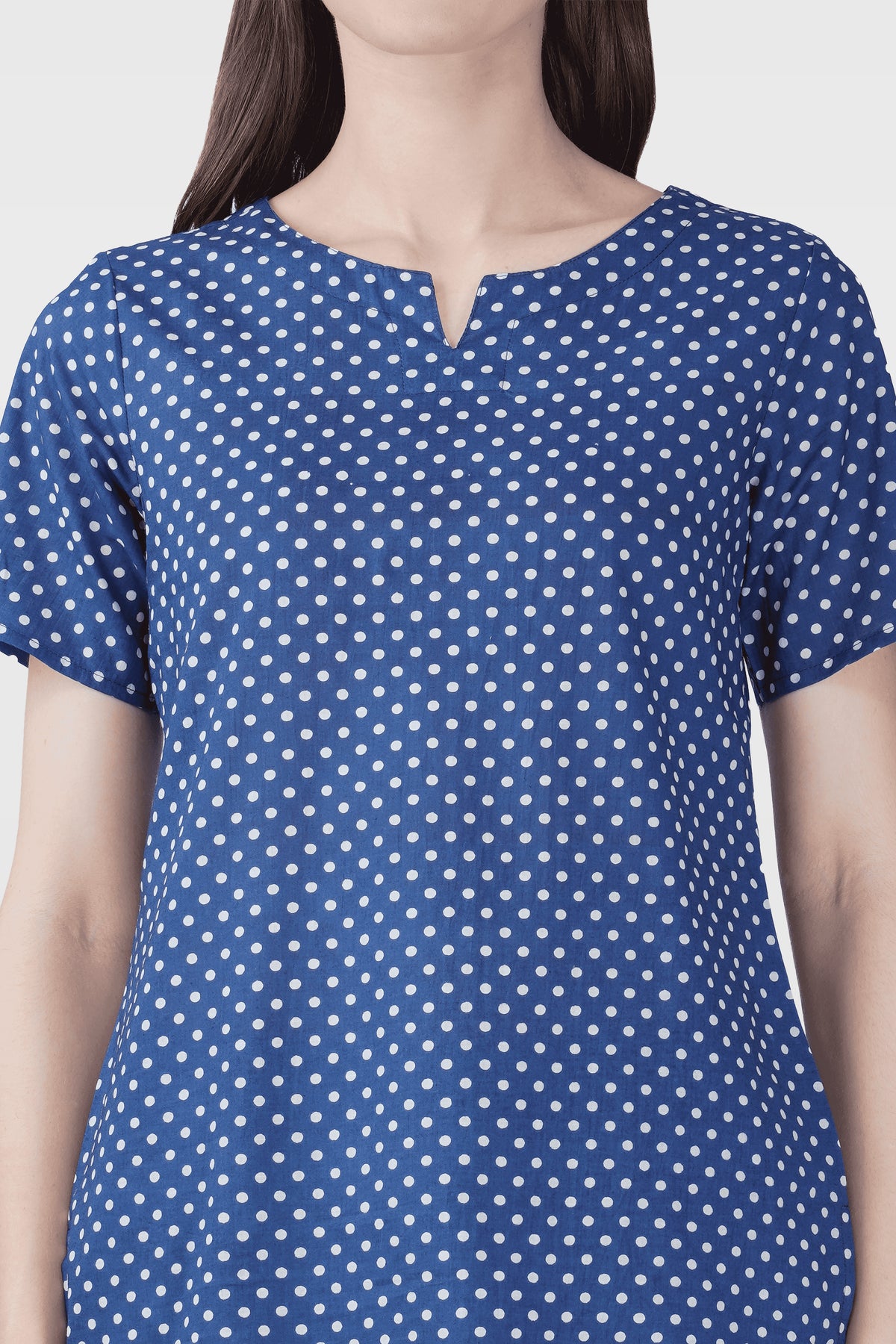 Dark Blue Cotton Printed Pyjama Set
