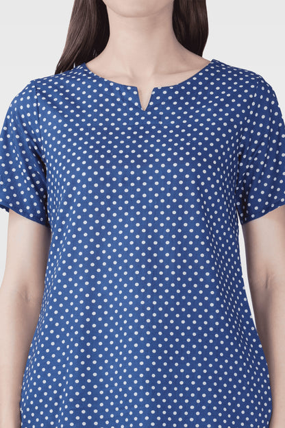 Dark Blue Cotton Printed Pyjama Set
