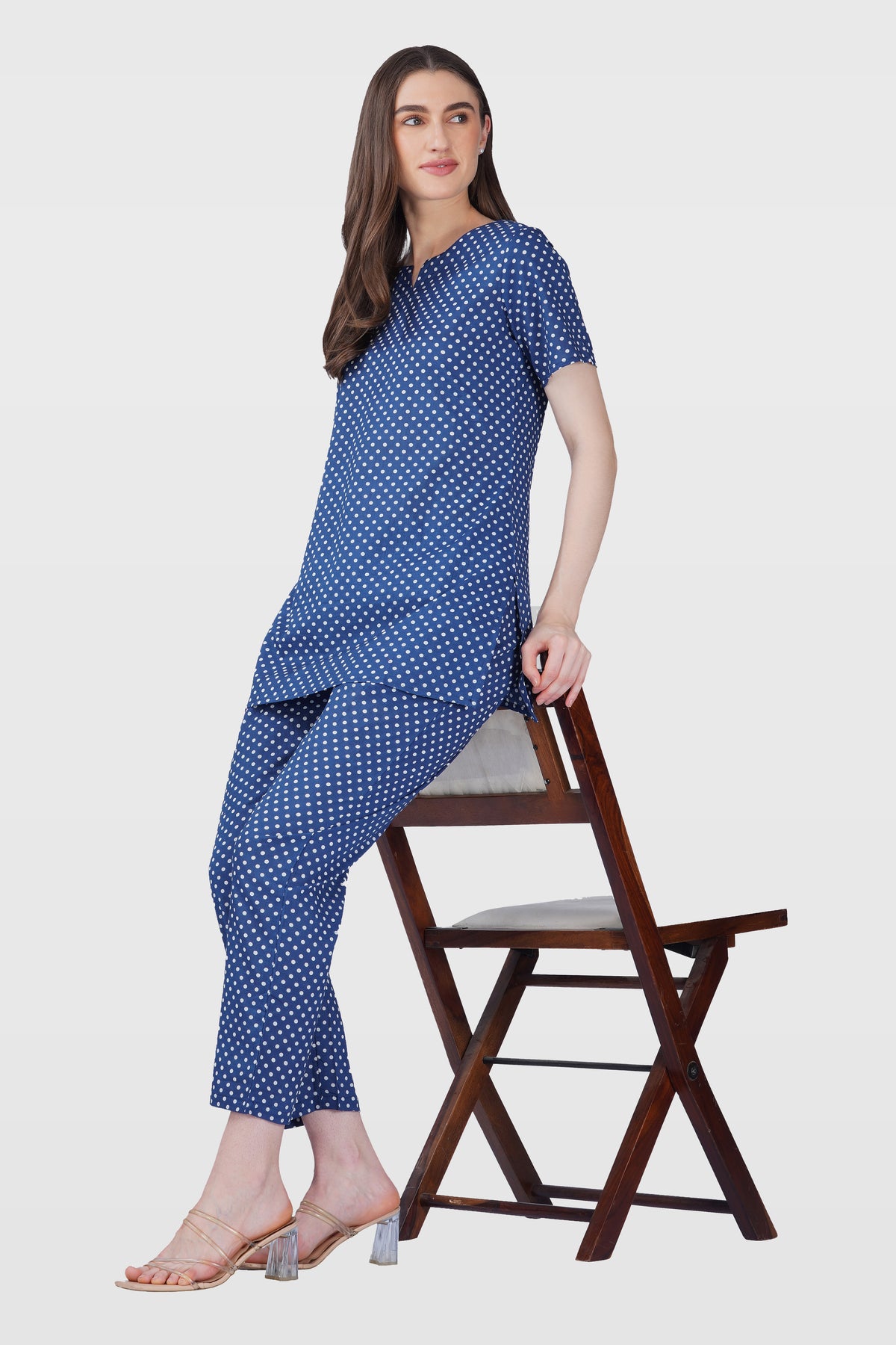 Dark Blue Cotton Printed Pyjama Set