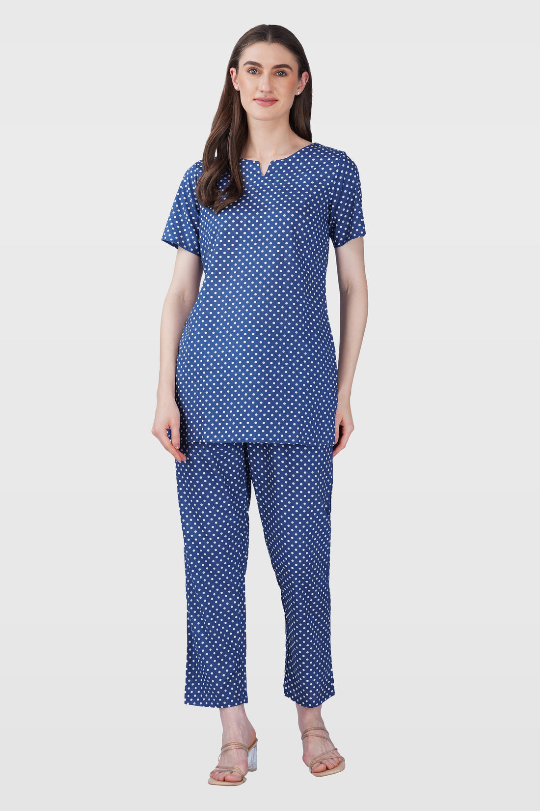 Dark Blue Cotton Printed Pyjama Set