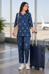 Dark Blue Cotton Printed Pyjama Set