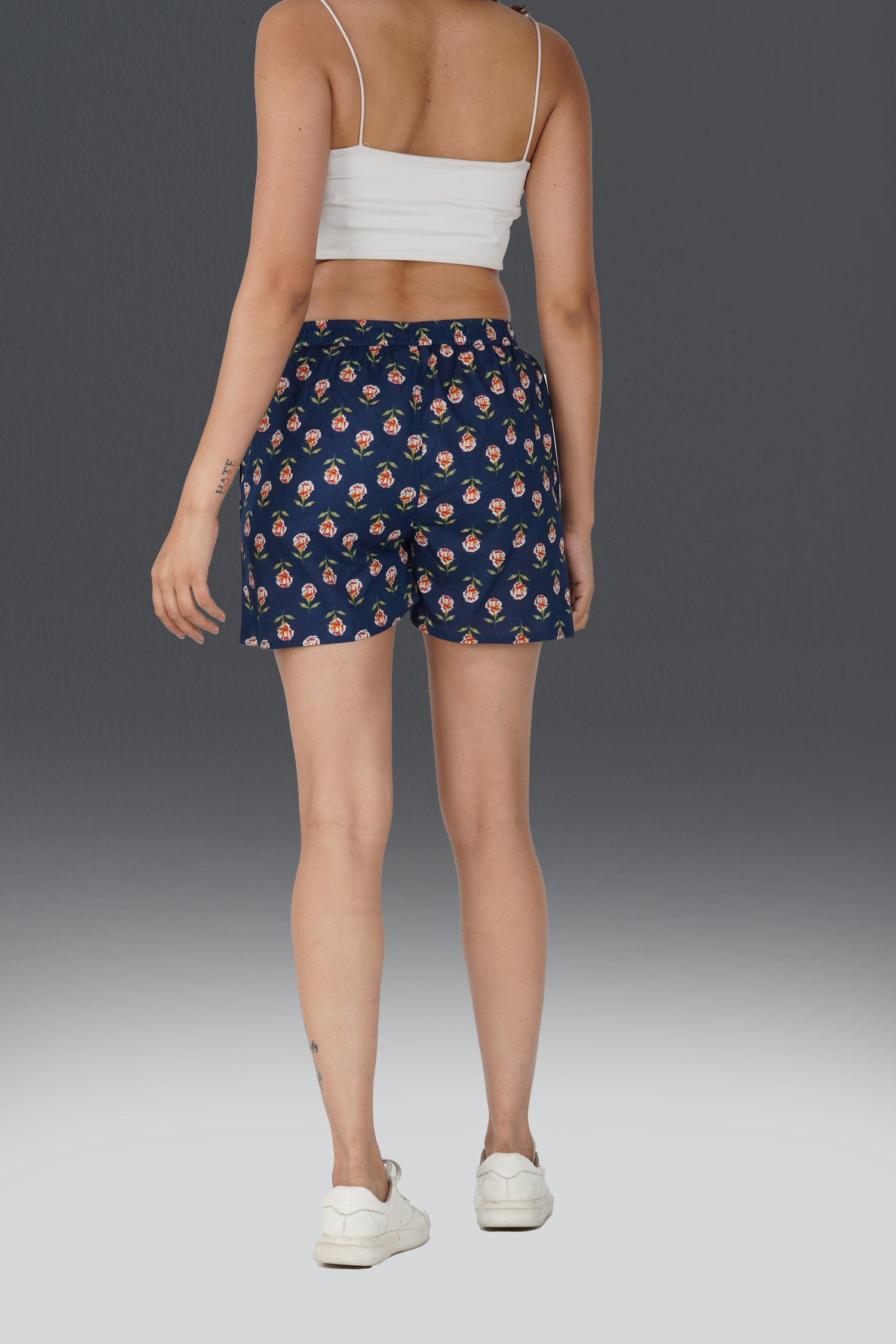 Dark Blue Cotton Printed Shorts