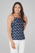 Dark Blue Cotton Printed Strap Top