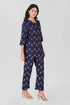 Dark Blue V Neck Cotton Printed Pyjama Set
