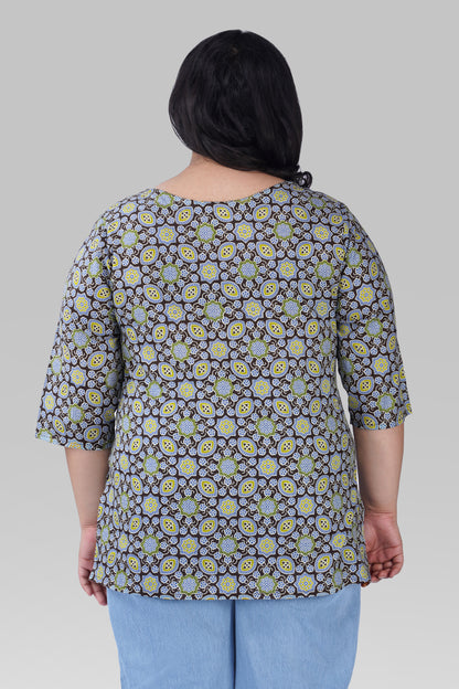 Dark Brown Plus Size Cotton Printed Kurti