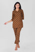 Dark Brown V Neck Cotton Printed Pyjama Set
