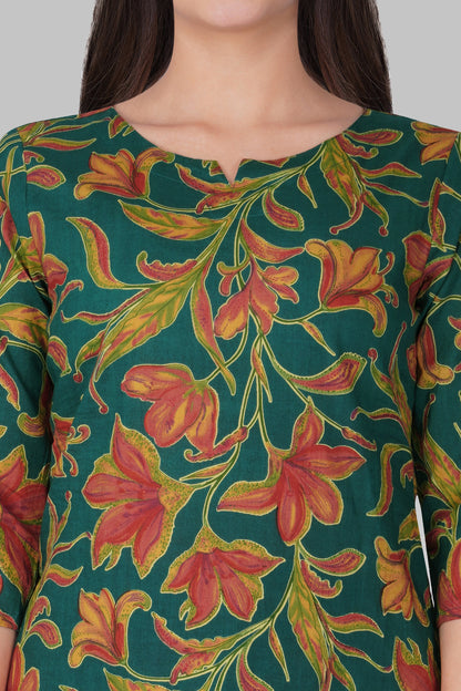 Dark Green Cotton Printed Pyjama Set