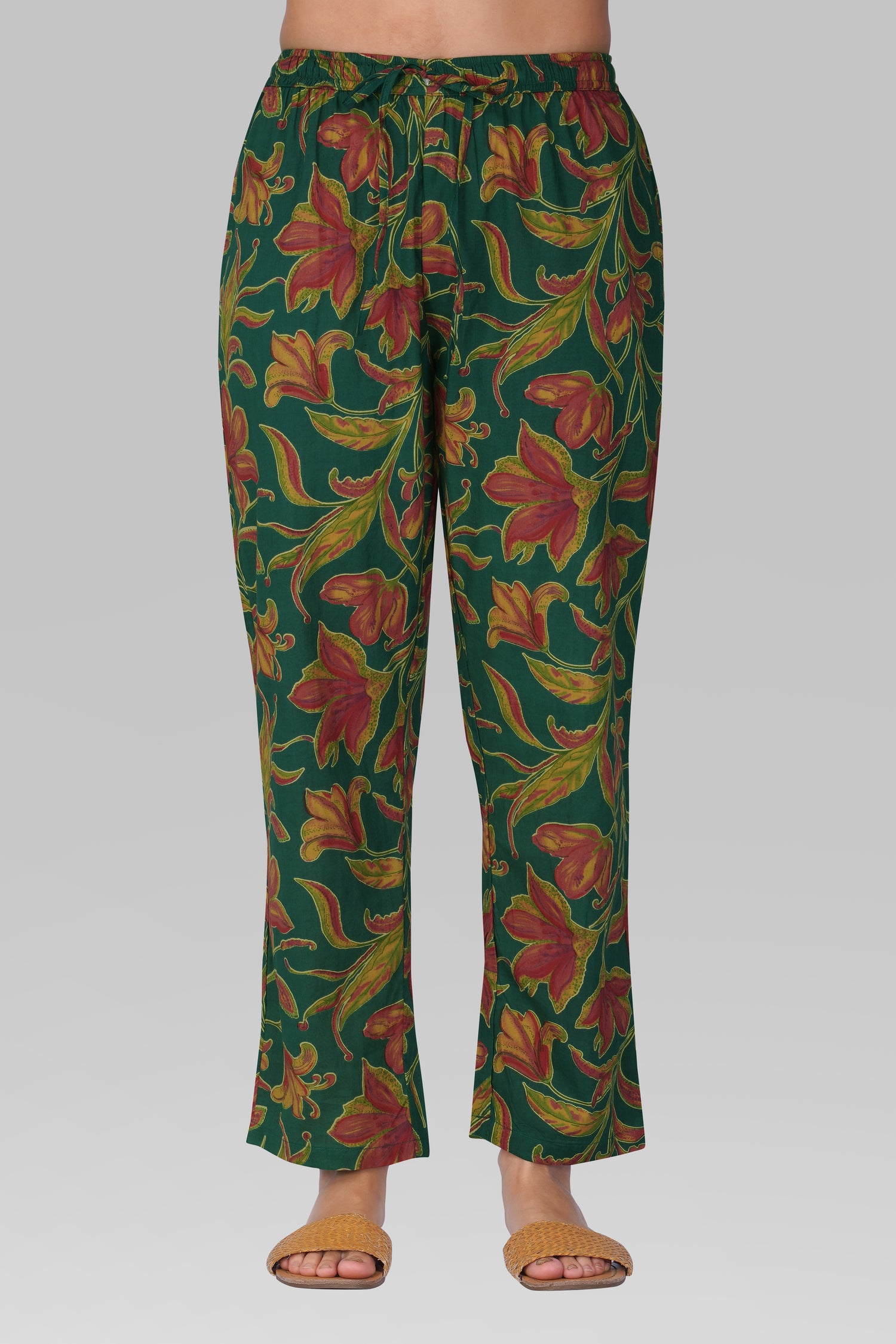 Dark Green Cotton Printed Pyjama Set