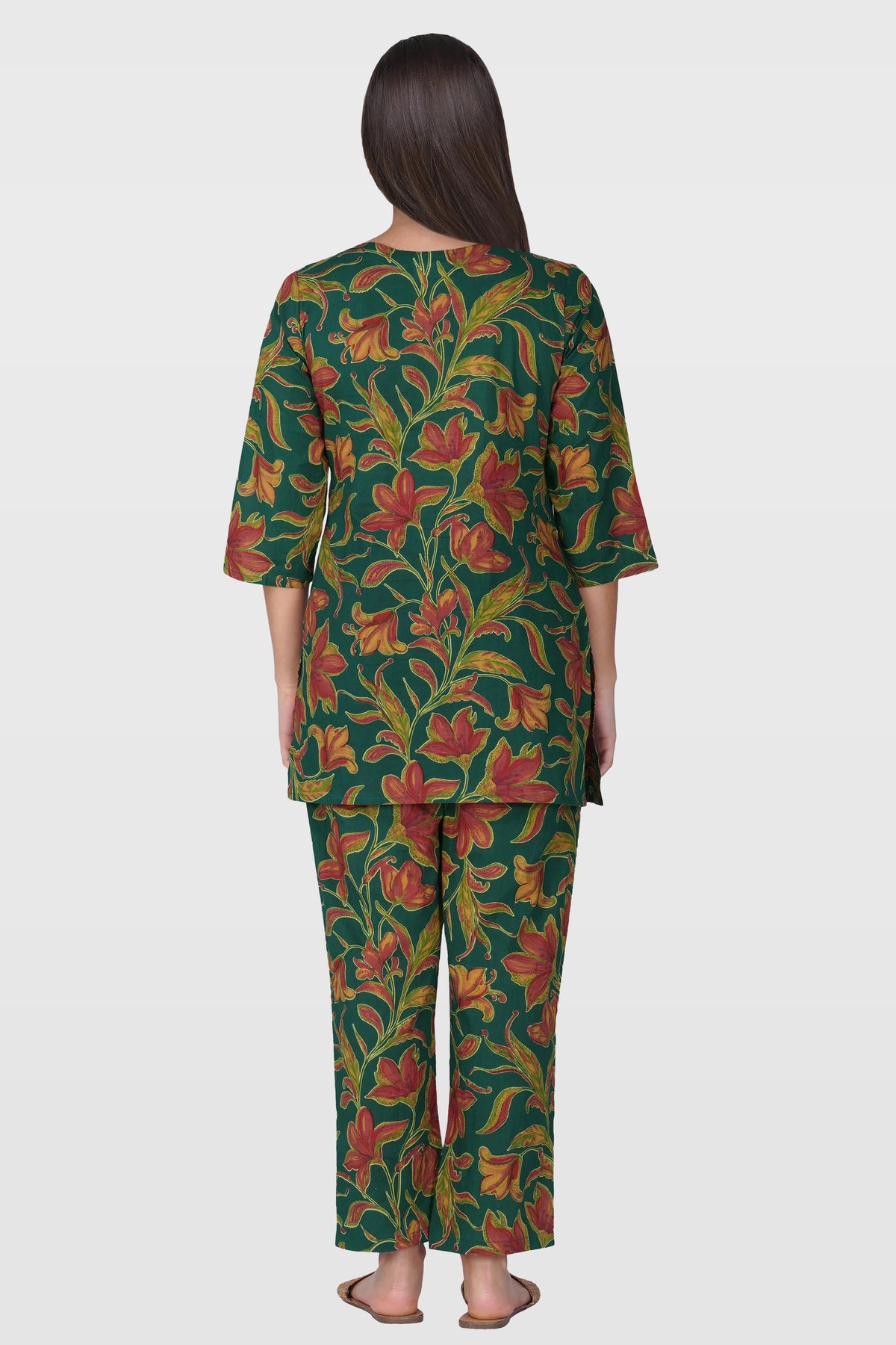 Dark Green Cotton Printed Pyjama Set