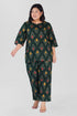 Dark Green Plus Size Cotton Printed Pyjama Set