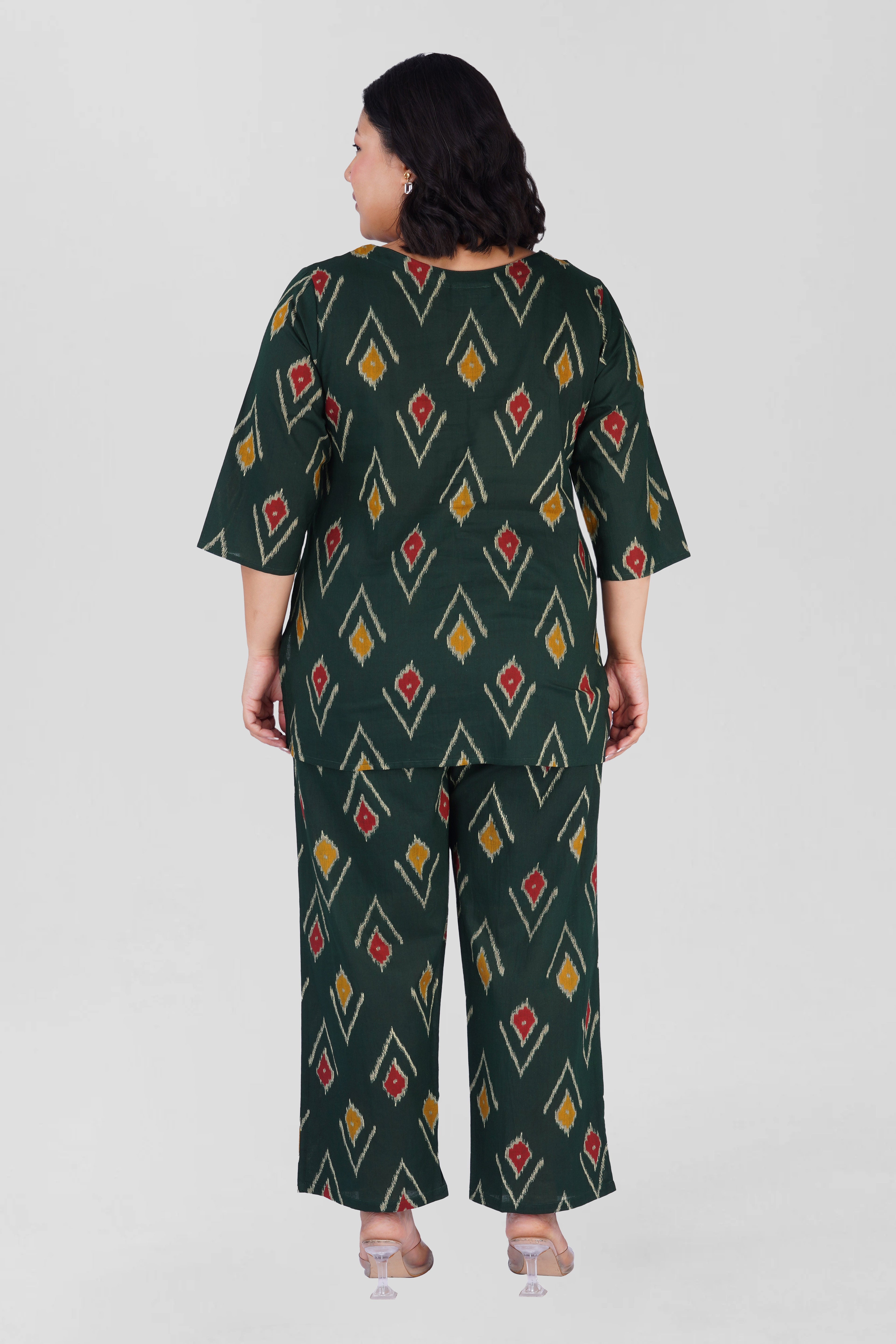 Dark Green Plus Size Cotton Printed Pyjama Set