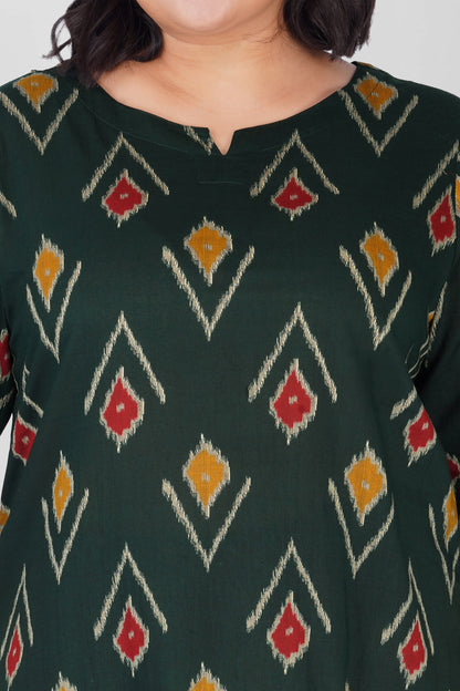 Dark Green Plus Size Cotton Printed Pyjama Set