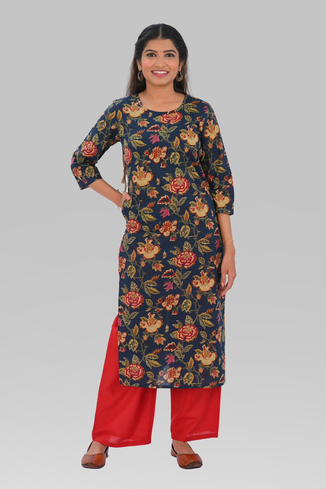 Dark Imperial Blue Cotton Printed Kurta Set