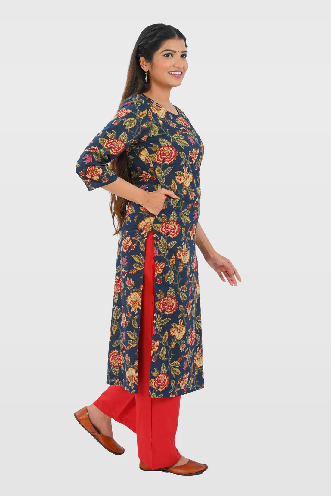 Dark Imperial Blue Cotton Printed Kurta Set