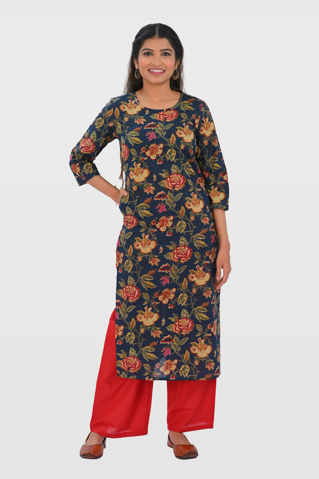 Dark Imperial Blue Cotton Printed Kurta Set