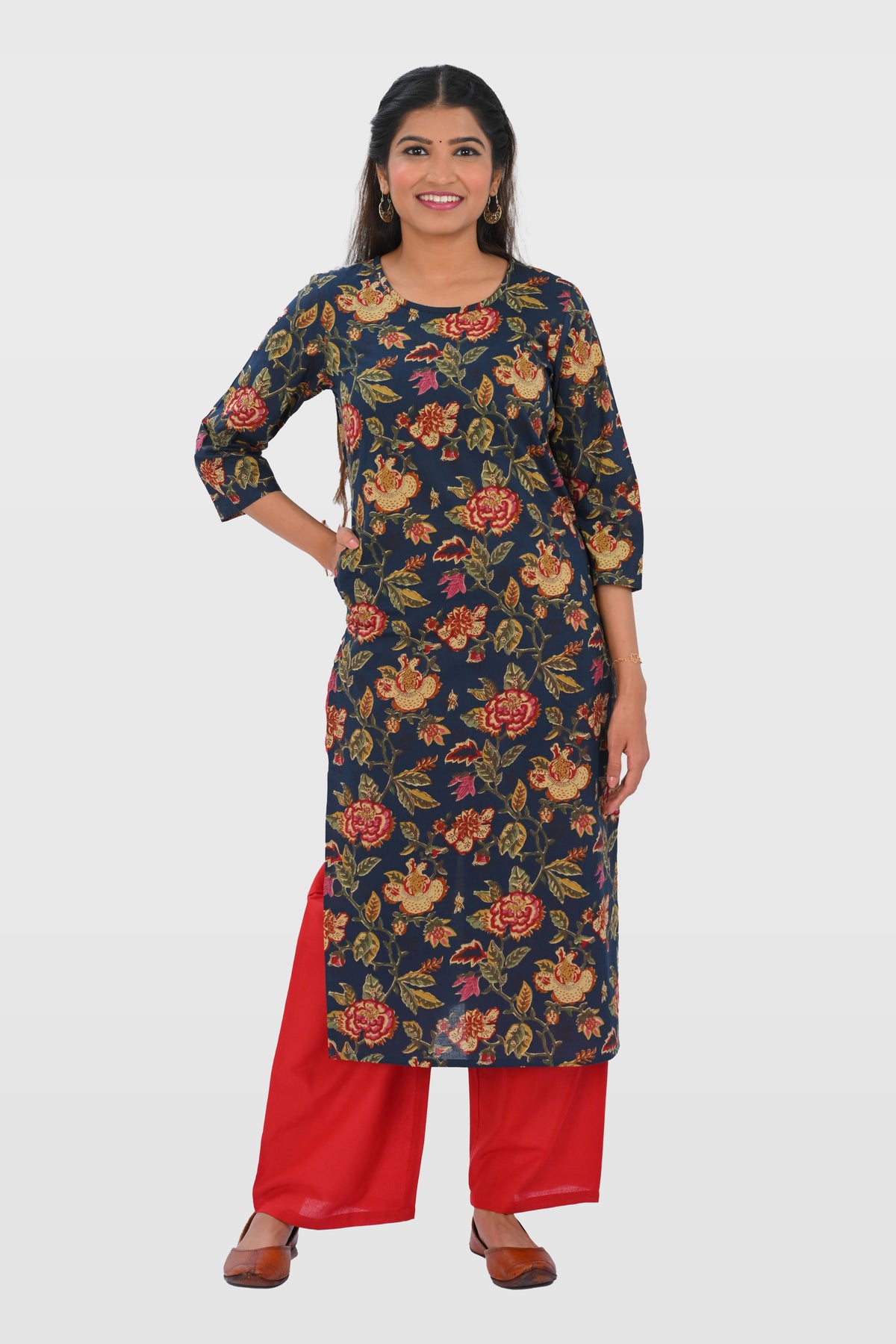 Dark Imperial Blue Cotton Printed Kurta Set
