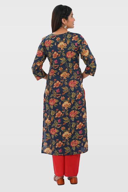 Dark Imperial Blue Cotton Printed Kurta Set