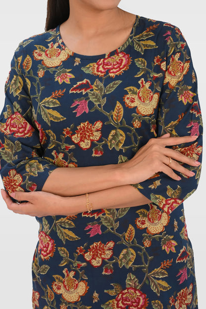 Dark Imperial Blue Cotton Printed Kurta Set