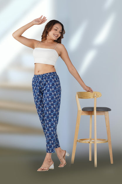 Dark Midnight Blue Cotton Printed Bottom